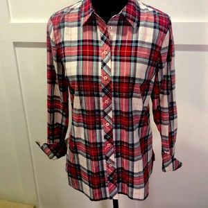 Talbots Party Plaid Button Down with Golden Metallic Detail - Size Small